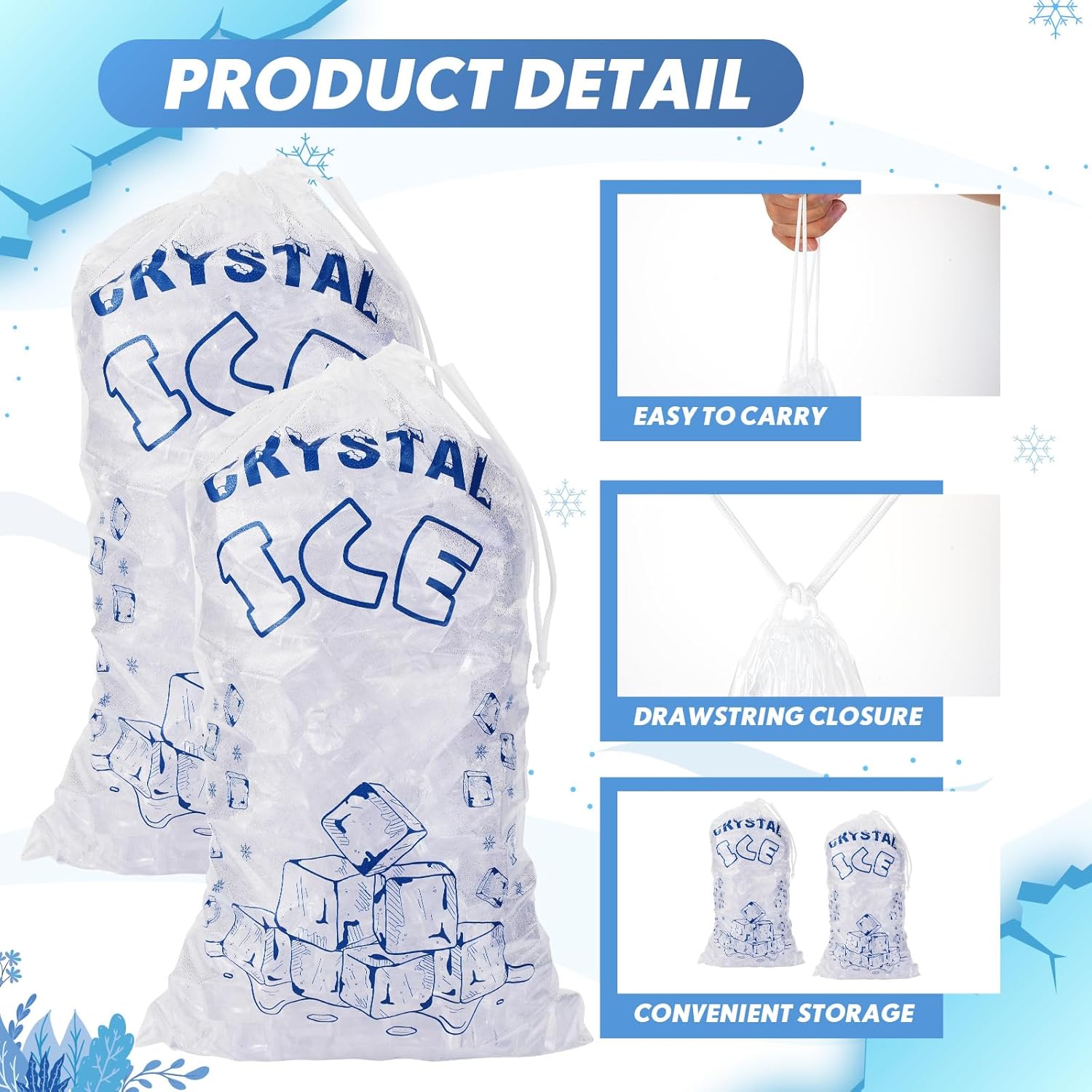 200 Pcs 3 lb Plastic Ice Drawstring Bag 28 x 14 Inch Drawstring Pack Clear Plastic Packaging Storage for Ice Storage with Draw String Closure(3 lb, 200 Pcs)