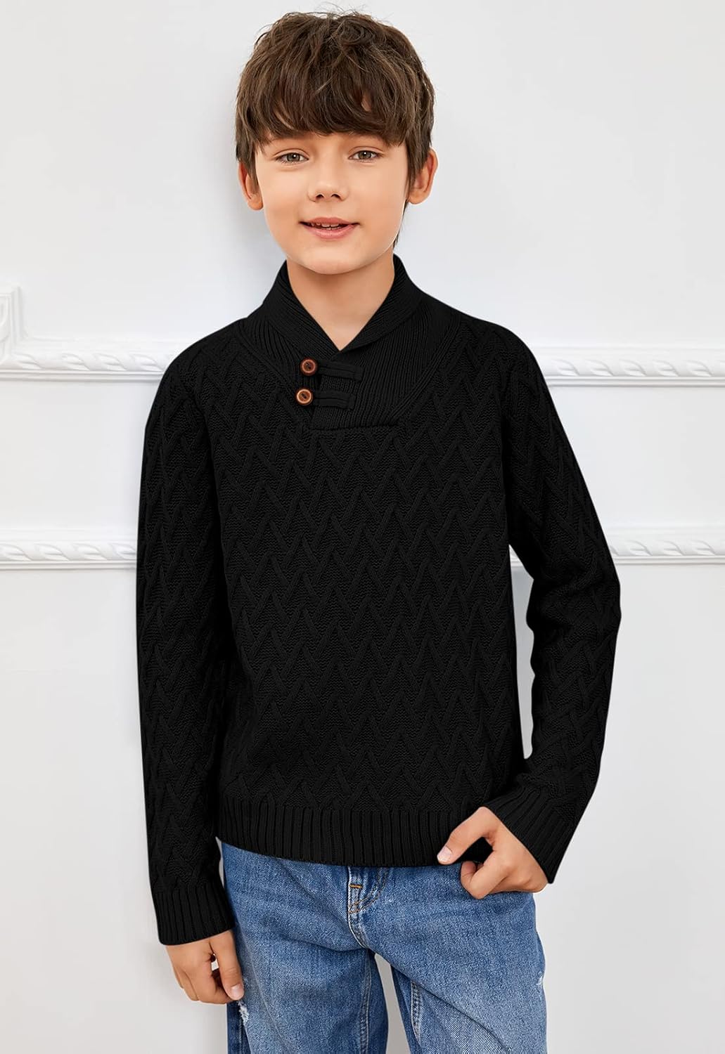 Teurkia Boys' Casual Knit Cable Turtleneck Sweater Rib Cuff Pullover for Kids - Image 4