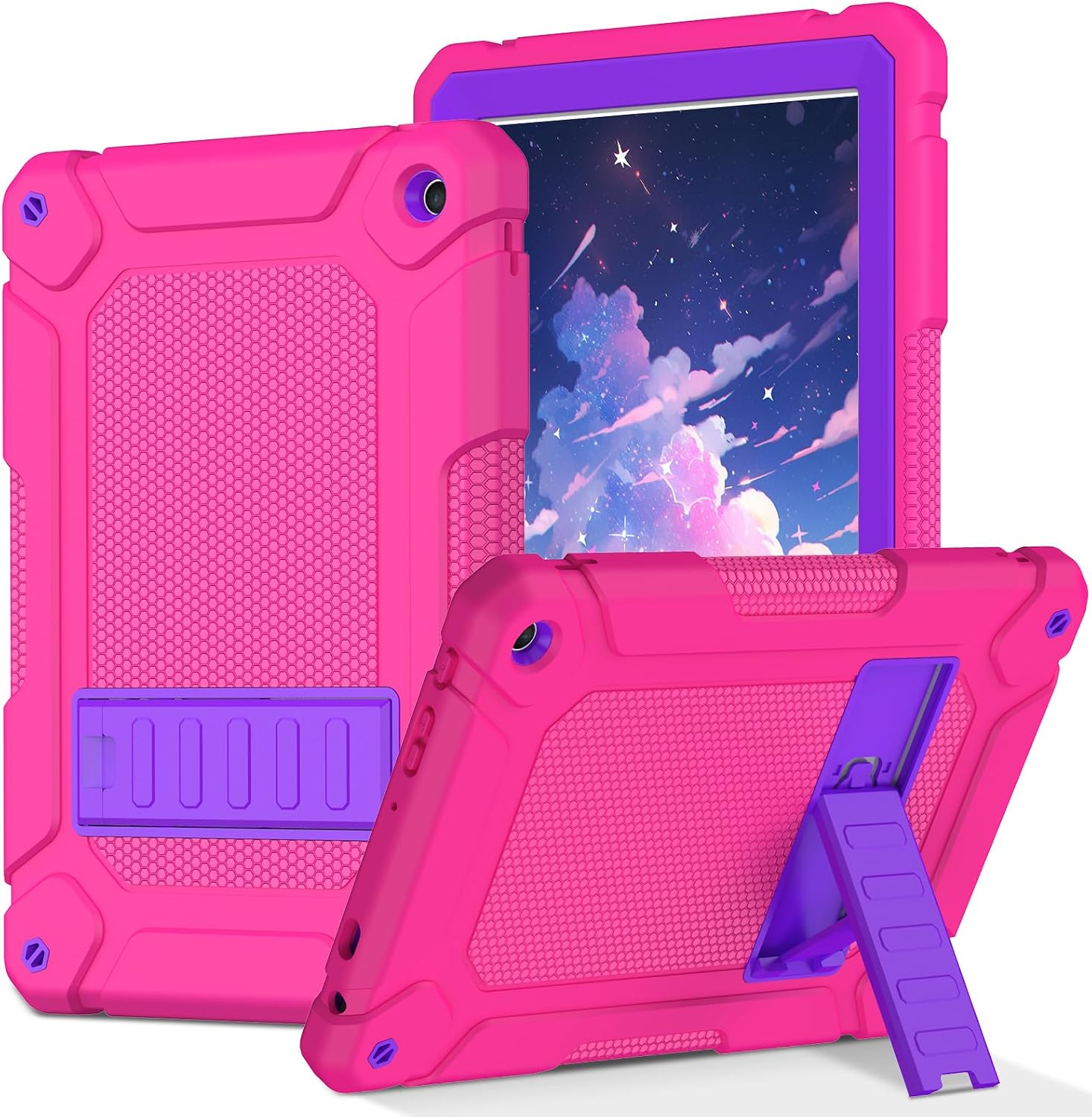 MENZO Tablet Case for 10-Inch with Kickstand, Rose+Purple