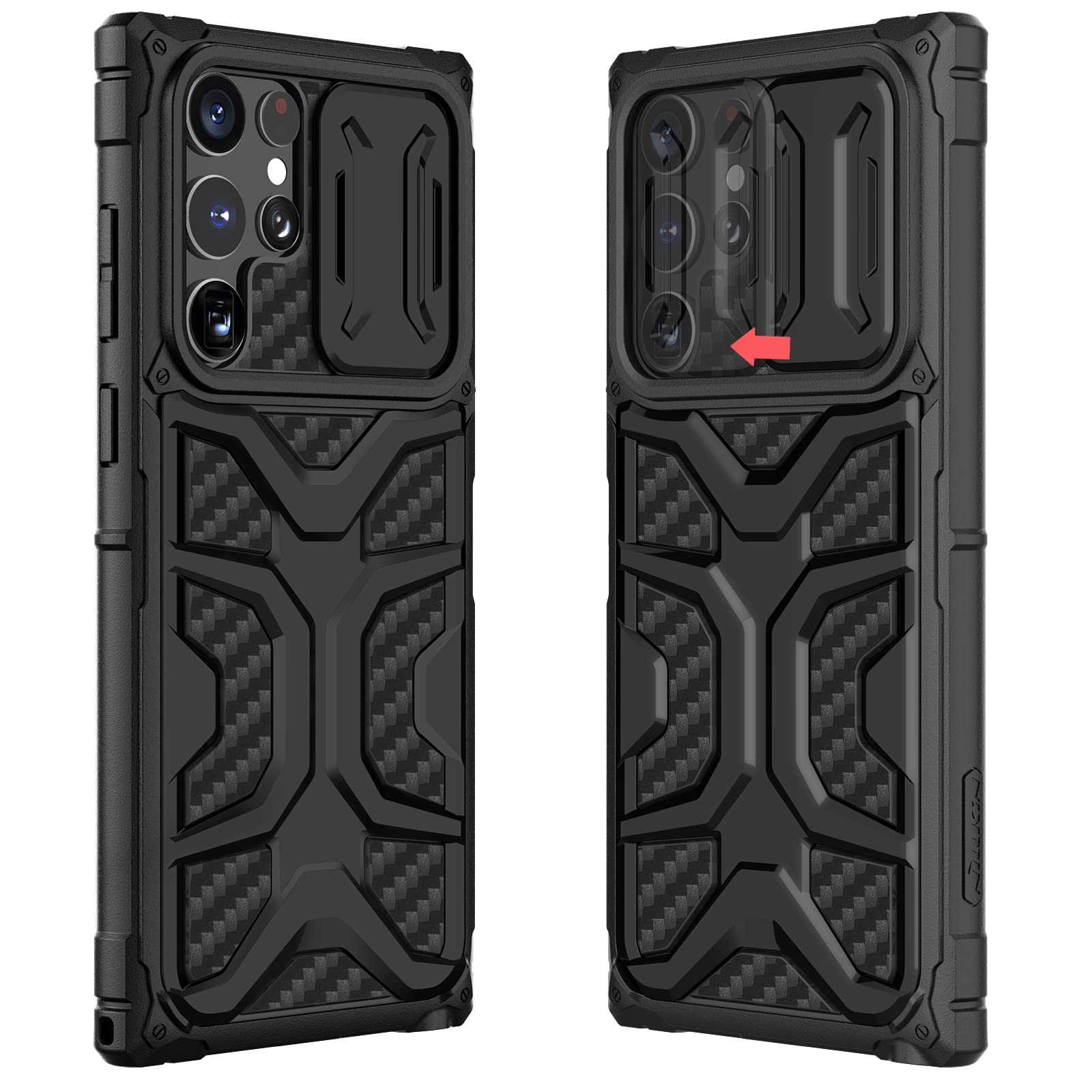 DNGN Compatible with Galaxy S22 Ultra Case, Slide Cover Camera Lens Protection Case for Samsung S22 Ultra 5G, TPU Bumper PC Back Cover (Pattern Black)