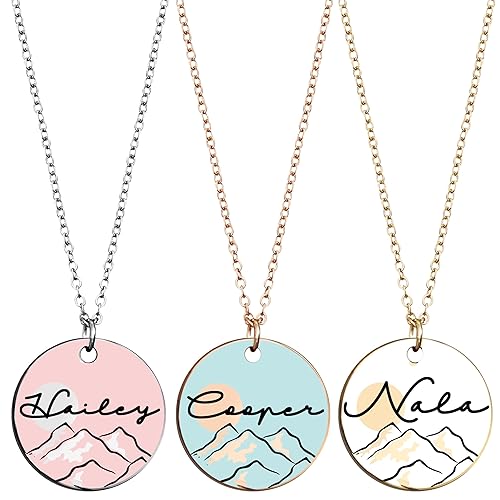 MignonandMignon Mountain Pendant Necklace for Women Name Colorful Background Jewelry Dainty Charm Nature Lover Birthday Mother's Day Gift - U-LCN-MT