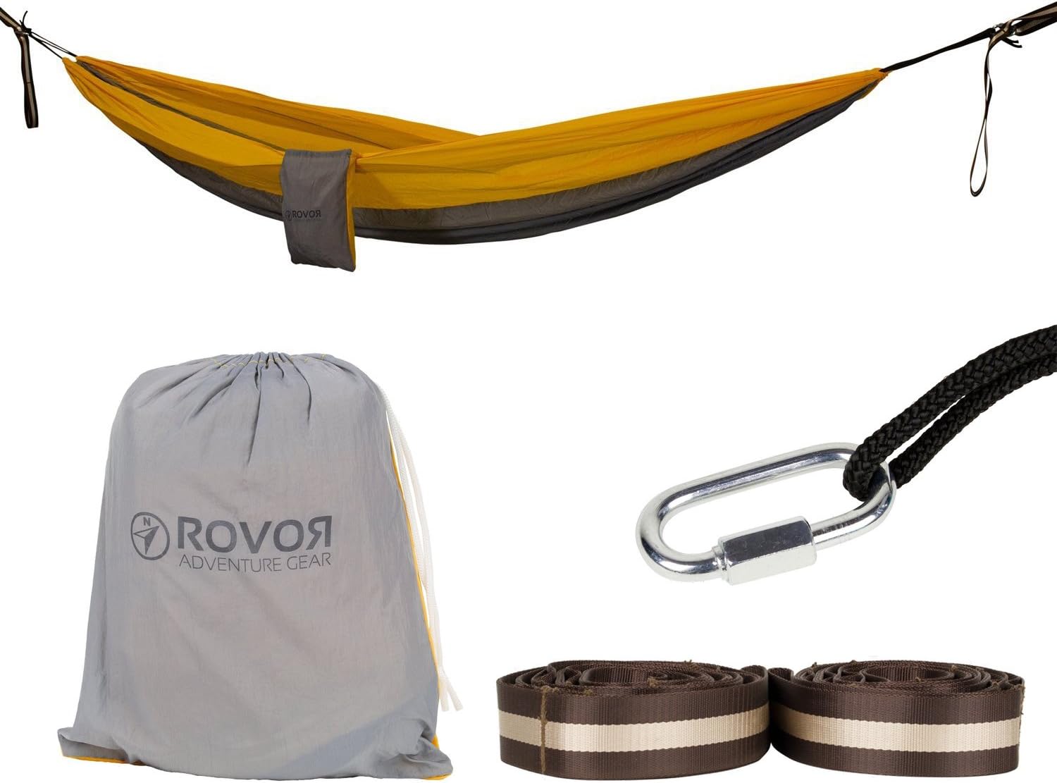 Rovor Chill-Solo Backpacking Camping Hammock with Quadruple Stitching, Includes Tree Hammock Straps and Carabiners | Great 1 Person Hammock