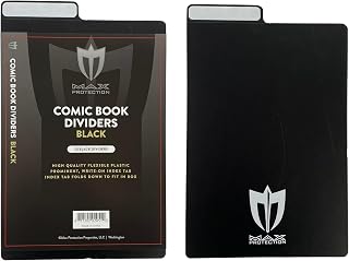Max Protection Comic Book Dividers with Tabs - 30pt Plastic Archival Quality for Comic Box Storage - Write-On Index Tabs, 7-1/4" x 10-3/4", 50 Count, Black
