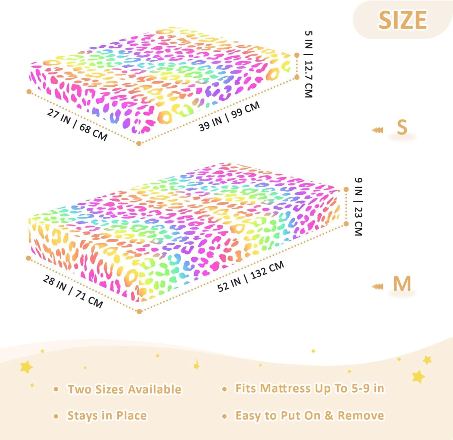 Rainbow Leopard Print White Crib Sheets Soft Breathable Fitted Cotton Baby Crib Sheets Mattress Cover for Girl Boy, 52" x 28" x 9"
