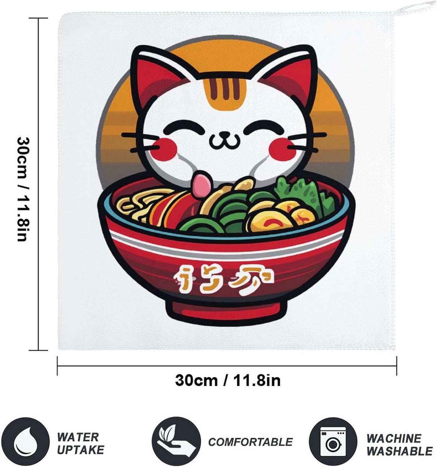 Japanese Cat Eating Ramen Towel Hand Towels Decorative Towel for Bathroom Kitchen Shower Gym 4PCS