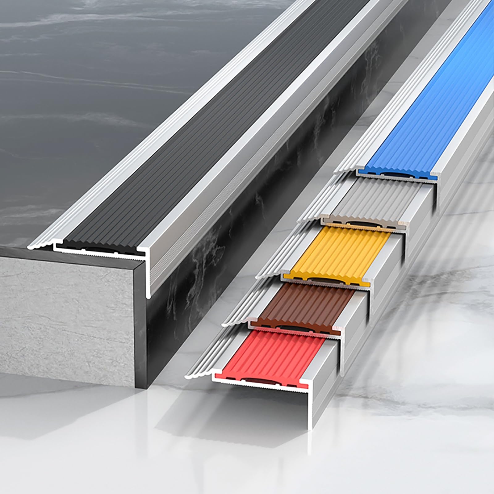 Protezione antiscivolo in gomma per gradini interni ed esterni, 2 x 7 x 3 cm, colore grigio