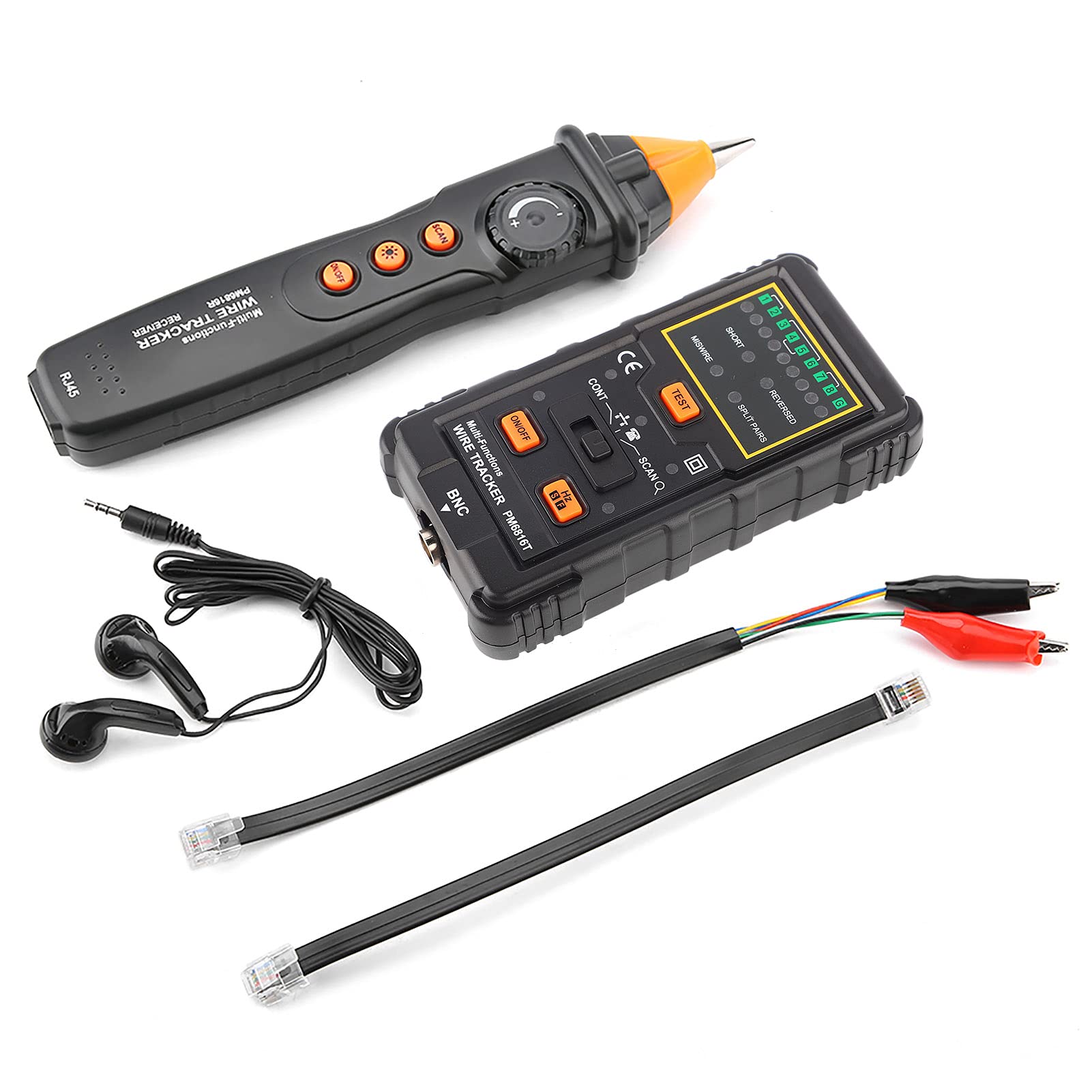 YWBL-WH Tester per Cavi di Rete Localizzatore di Cavi Localizzatore di Linea RJ45 RJ11, PM6816 Ricevitore da 8,5x1,8x1,3 Pollici Emettitore da 4,9x2,6x1,2 Pollici 371g Test da 13,1 Once