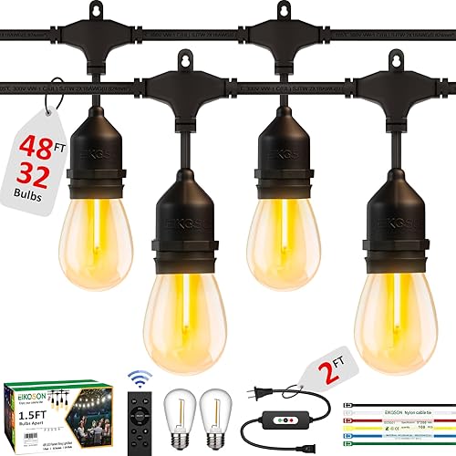 50FT Outdoor String Lights Waterproof with 30+2 Bulbs (1.5FT Bulbs