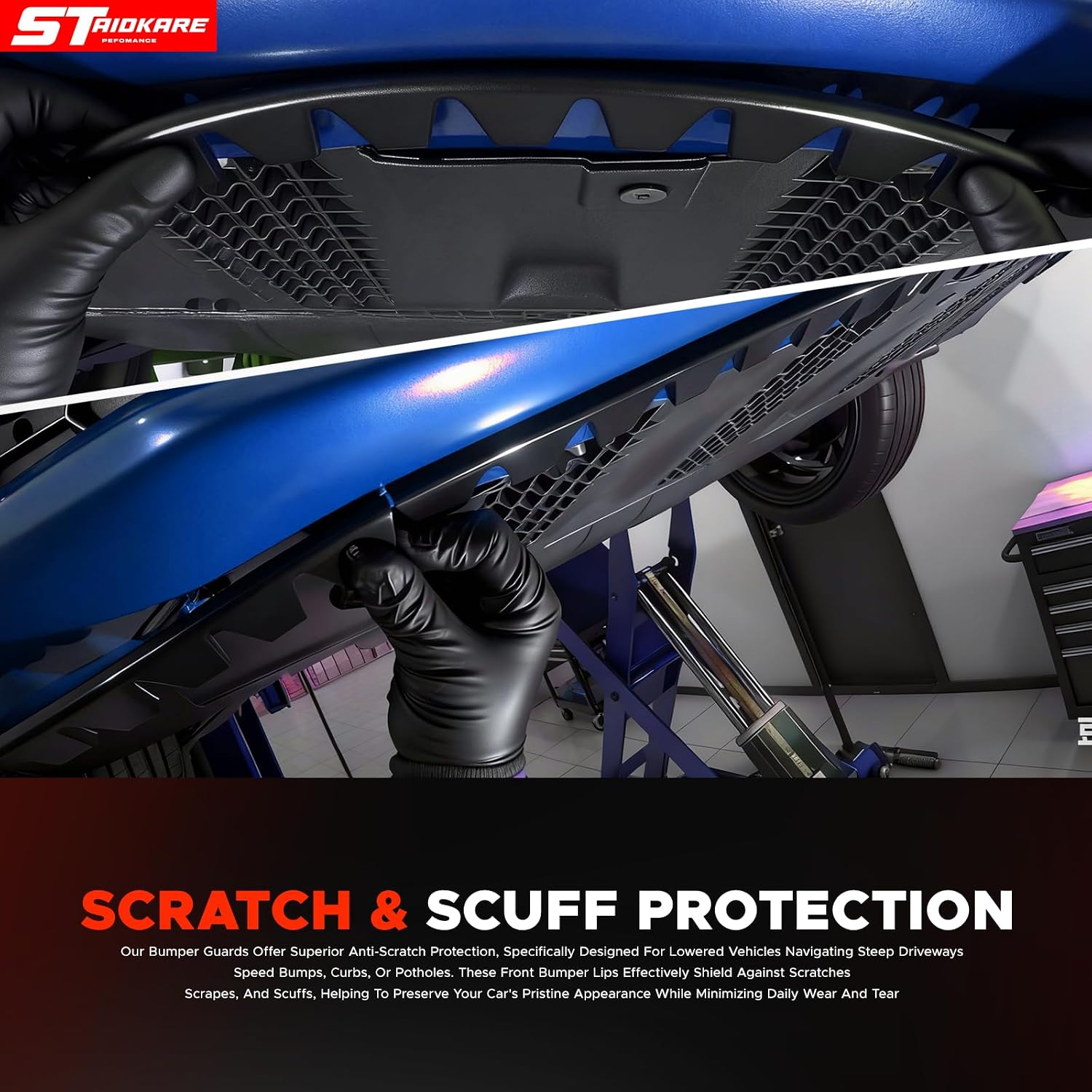 Bumper Guard for Cars Polyurethane Front Bumper Protector Ultra Universal Aftermarket Front Bumper Lip Splitter Compatible with Lowered Cars/SUV Anti-Scratch Bumper Scrape Guard Skid Plate KIT