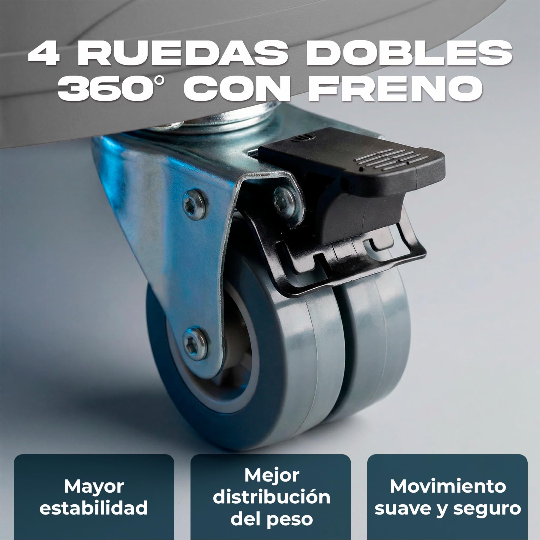 Base Redonda Ajustable 38-50 cm con Ruedas 300 KG – Plataforma Soporte ABS Alta Densidad + Acero Inoxidable – 4 Ruedas Dobles 360º con Freno – Para Macetas Grandes, Bombona Butano (SOPORTE + 4 RUEDAS)