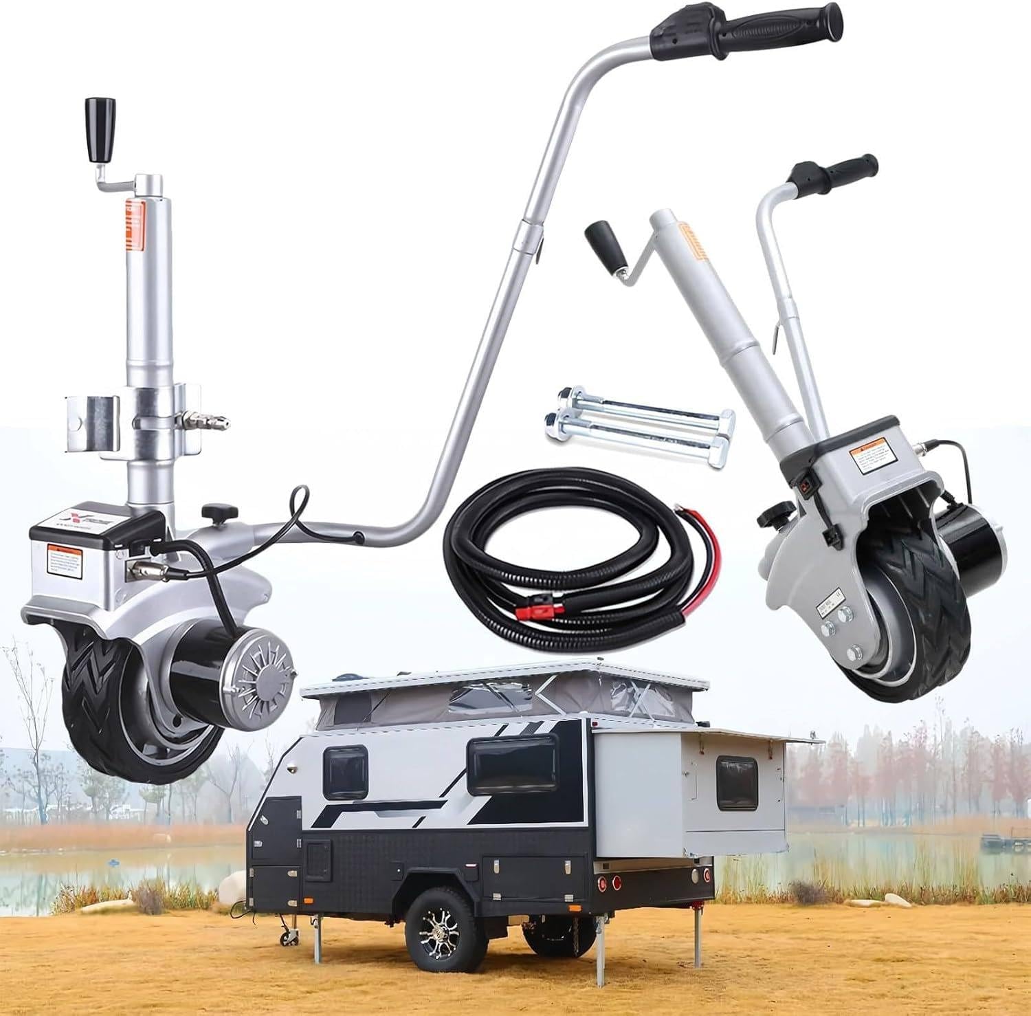 JozyJul Electric Trailer Dolly,350W 12V Trailer Wheel,5000lbs Towing Capacity, with 23 ft/min Moving Speed, 12.6''-16.5'' Adjustable Clamp Height, for Moving Trailer Caravan Boat