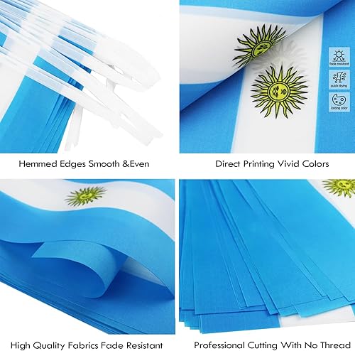 Miniatura 10 de Banderín de bandera de Puerto Rico  38 banderas, 42 pies pequeñas mini banderas puertorriqueñas para decoración de campo, escuela, fiesta, eventos