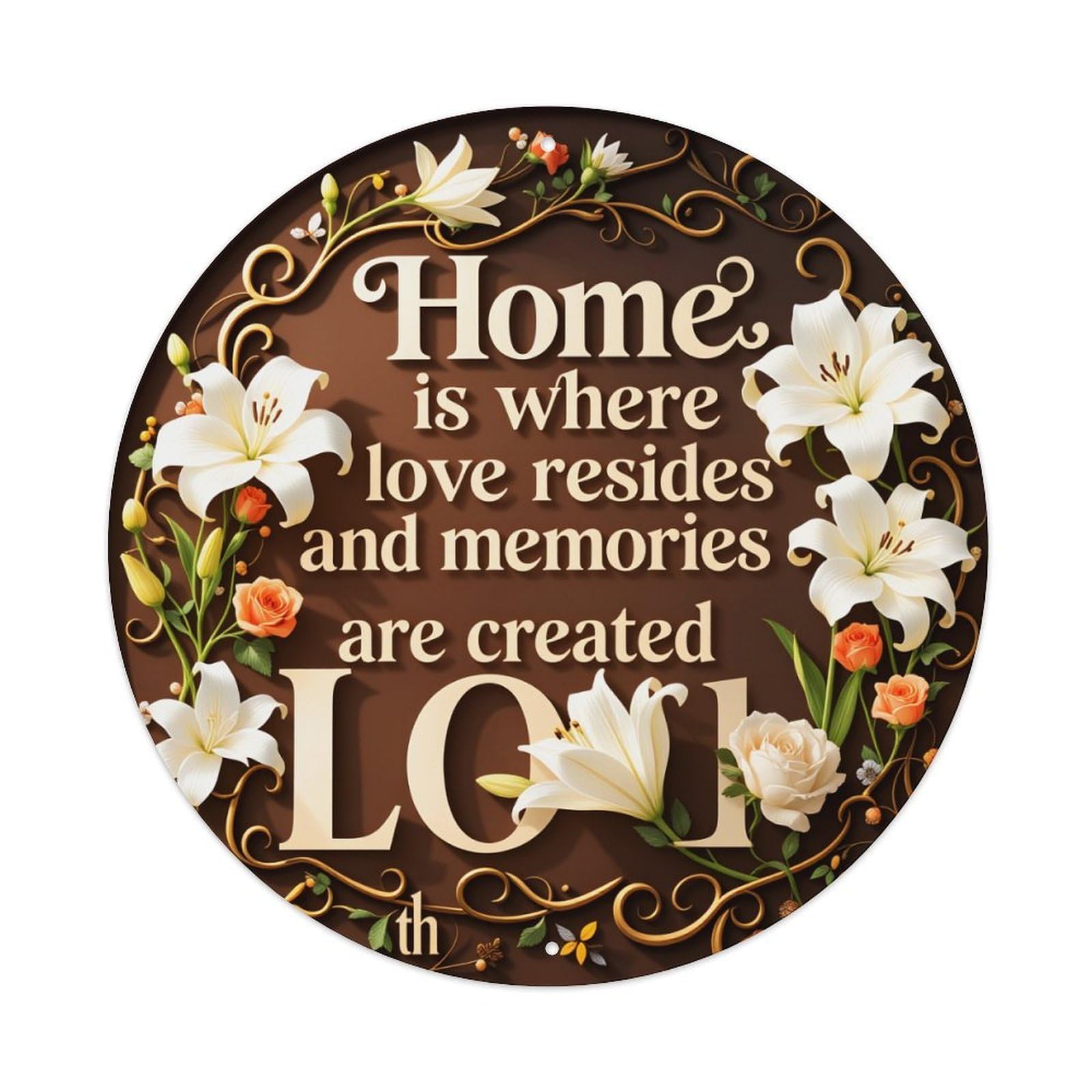 Floral Vine Home Love Memories Round Tin Sign Vintage Metal Poster, Home Bar Garage Man Cave Cafe Indoor & Outdoor Wall Decoration 8x8Inches