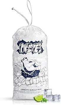 FireKylin Ice Bags 5lb with Drawstring,50 Pack Plastic Ice Bags for Ice Storage