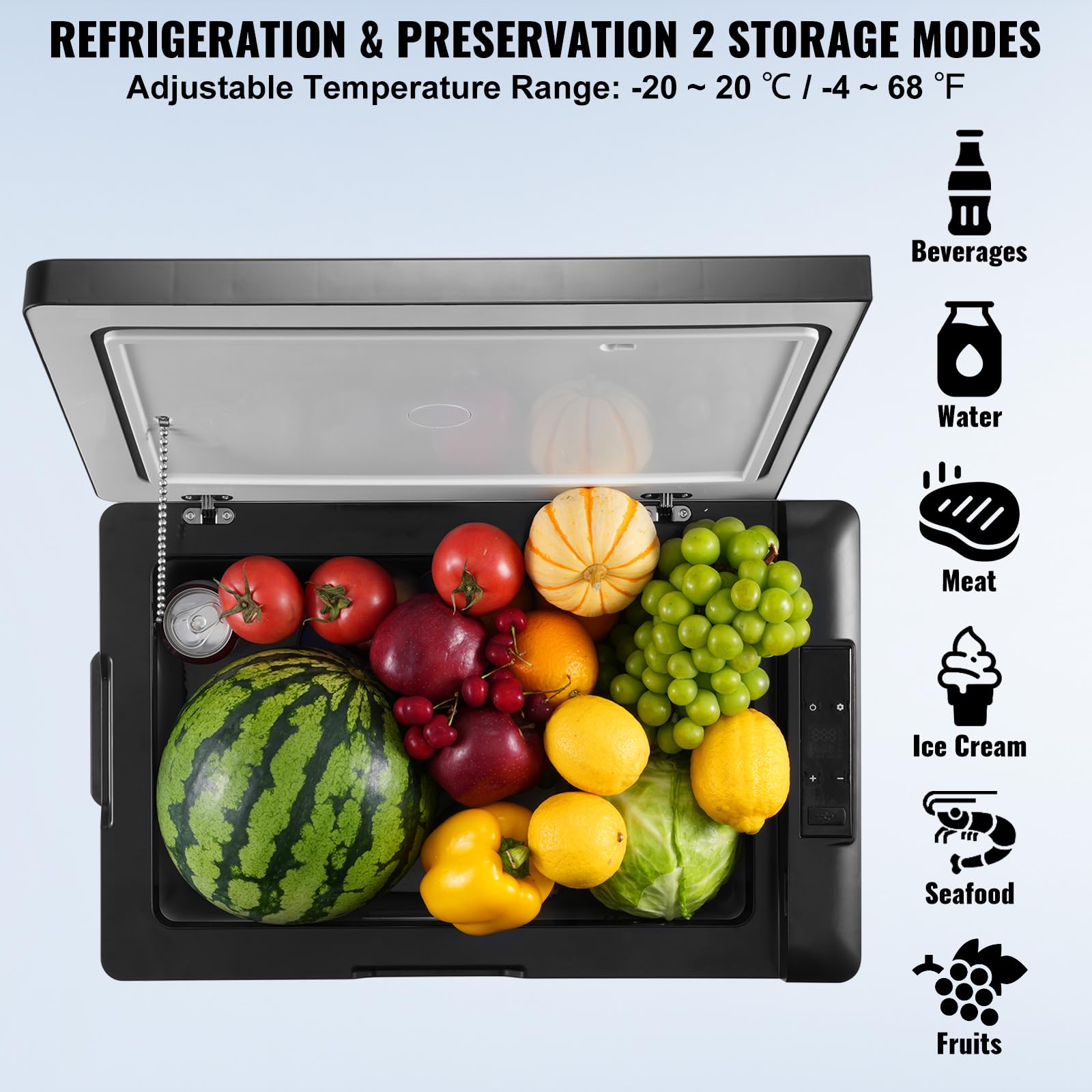 VEVOR Réfrigérateur Portable à Compression 70 L, Mini Frigo de Voiture 12/24 V CC et 100-240 V CA, Glacière à Zone Unique, -20 °C à 20 °C Température Réglable, pour Camion Bateau Maison Camping