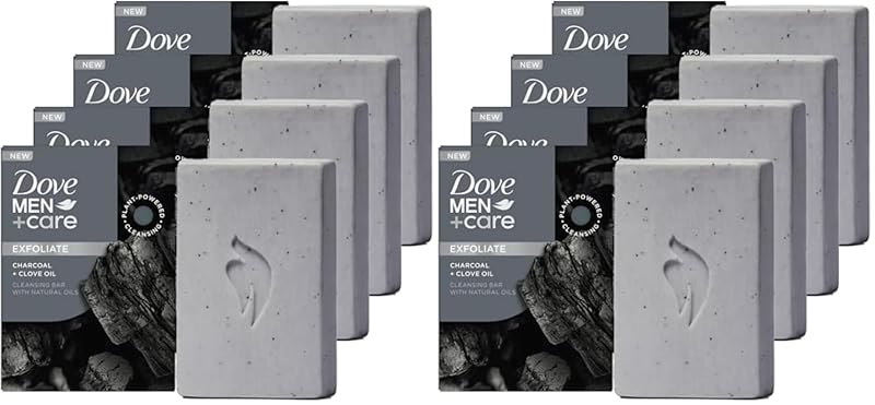 Sabonete em barra de limpeza DOVE MEN + CARE Carvão + Óleo de Cravo, para cabelo, corpo, rosto e barbear, com limpador de origem vegetal e óleos naturais, pacote com 8