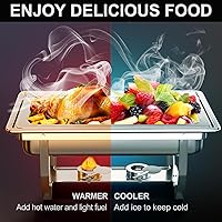 Vista 3 de MEEZY Juego de 4 platos de bufé de 9 cuartos de galón, de acero inoxidable, con tamaño completo, tamaño medio, tamaño plegable, calentador