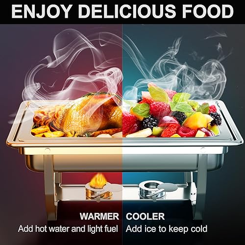 Miniatura 3 de MEEZY Juego de 4 platos de bufé de 9 cuartos de galón de acero inoxidable con tamaño completo, tamaño medio, tercer tamaño, plegable, para catering,