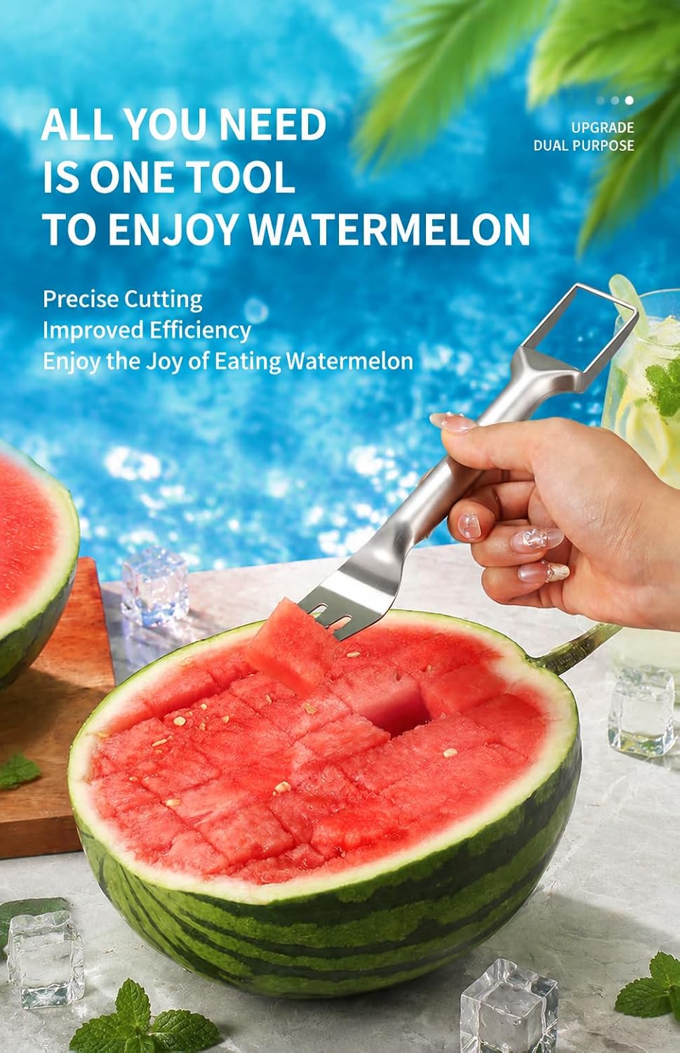2-in-1 Stainless Steel Watermelon Slicer & Fork Cutter – Effortless Cube Cutter Tool for Summer BBQs, Parties, Camping & Picnics, Rust-Resistant Fruit Gadget 2PCS