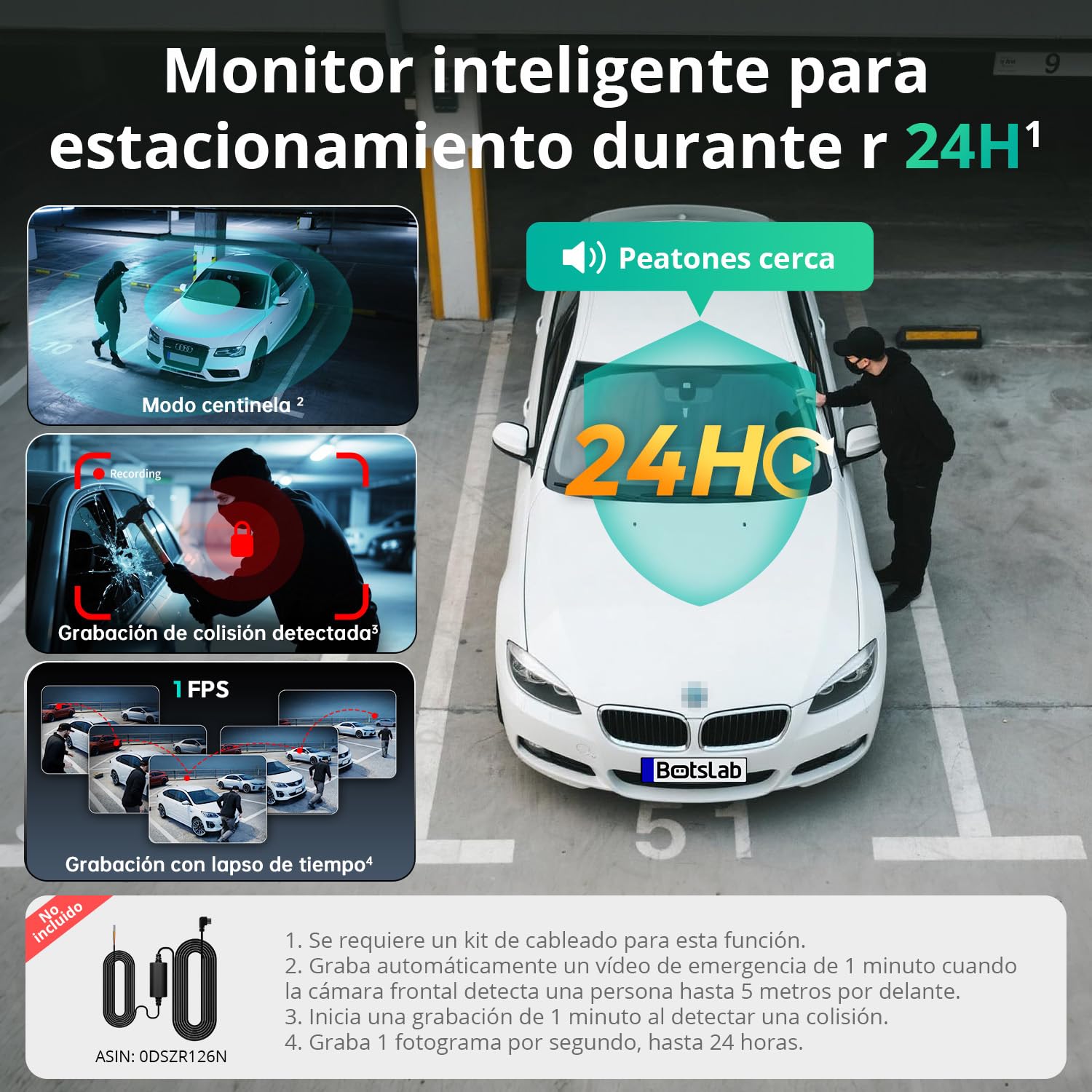BOTSLAB Cámara para salpicadero 4K de 3 Canales, cámara para salpicadero Triple con Control por Voz, Pantalla táctil de 3,18 Pulgadas, Modo de estacionamiento 24/7, Tarjeta 128 GB incluida.