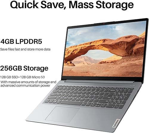 Miniatura 3 de Lenovo Laptop IdeaPad 1, pantalla HD de 15.6", procesador AMD Athlon Silver 7120U, 4 GB de RAM, 256 GB de almacenamiento (128 GB SSD+128 GB MSD),