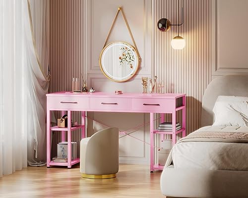 Miniatura 2 de ODK Escritorio de tocador con cajones de tela y estantes de almacenamiento, tocador de maquillaje, escritorios de oficina en casa para dormitorio,