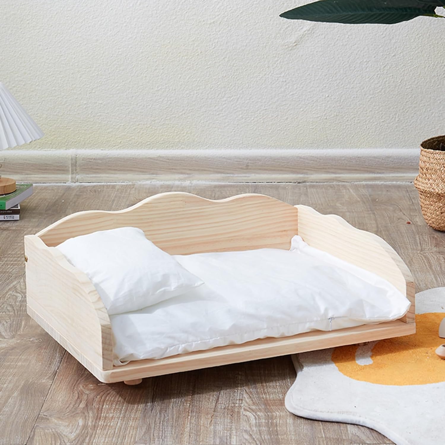 Dog Bed All Seasons Elevated Pet Rest Bed with Railing, Heavy Duty Modern Wooden Cat Cot Furniture, Cute Couch Dog Kennel Shelter for Indoor/Outdoor (Color : 4-with Bedding, Size : M) (2 With Bedding)