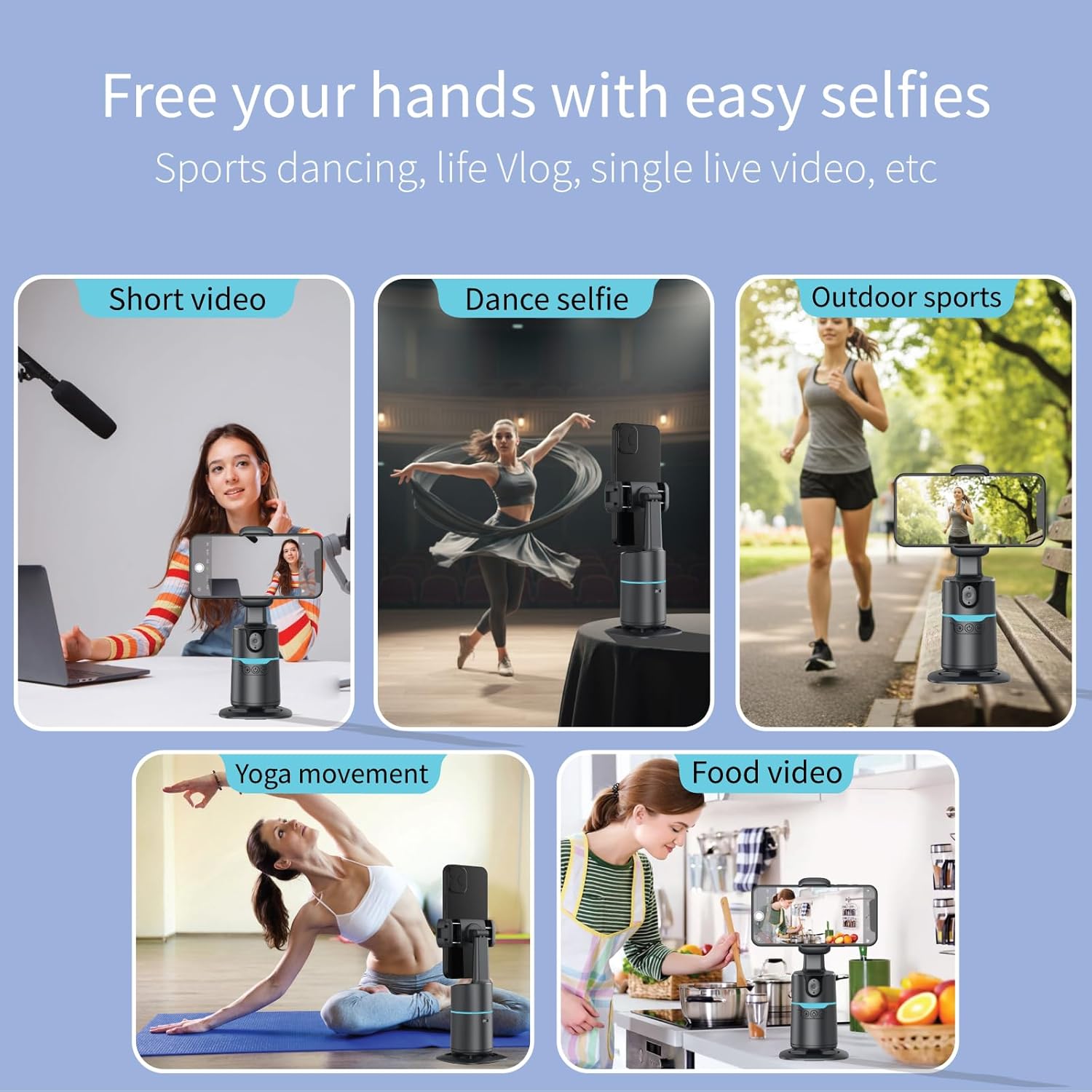 Auto Face Tracking Tripod Desk Mount with 2 Fill Lights 360° Rotating Phone Holder for iPhone, Smart AI Motion Tracking Phone Stand, Gesture Control, No App, Rechargeable Content Creator Essentials