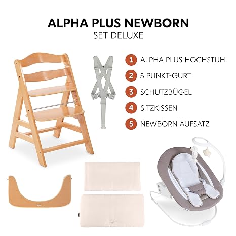 hauck Alpha+ High Chair Newborn Set with Deluxe Bouncer - Natural