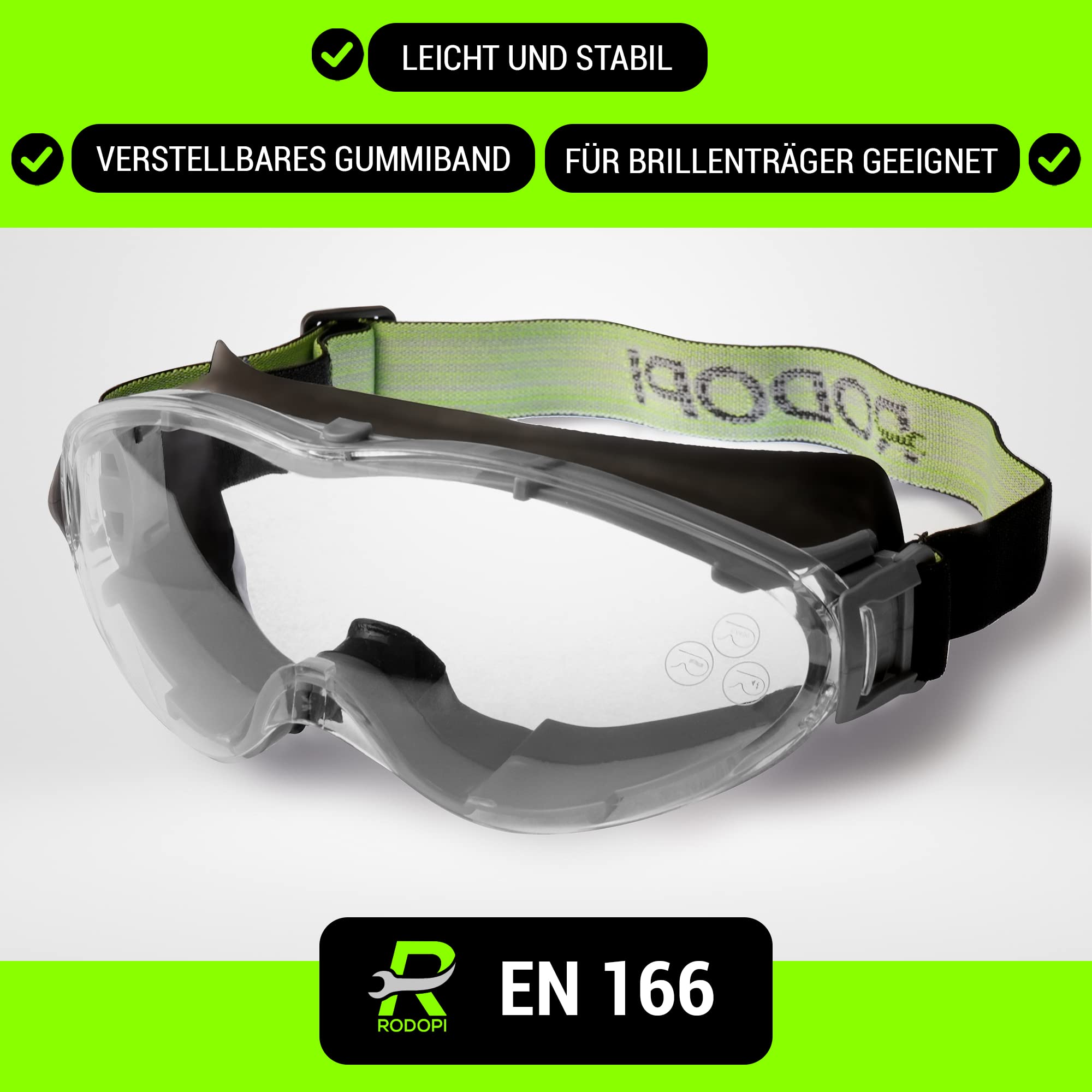 RODOPI Schutzbrille ThunderClear-X25 Anti Fog Vollsichtschutzbrille für Brillenträger EN 166 1F Arbeitsschutzbrille für Baustelle Labor Sicherheitsbrille
