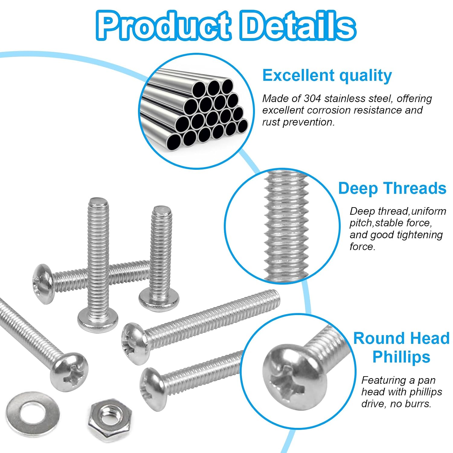 240pcs #6-32 Phillips Pan Head Machine Screws Nuts Washers Kit