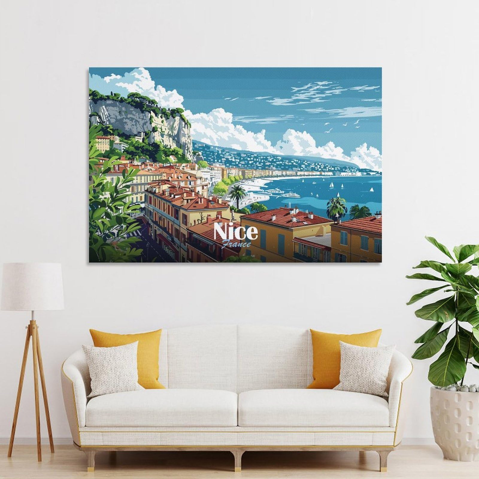 Junmoney Unframe-Style-15 Wall Decor Canvas Print Nice, France Cityscape, 24X36inch(60X90cm), For Living Spaces, Bedrooms Or Relaxed Rooms, A Home Accent With Warm Character