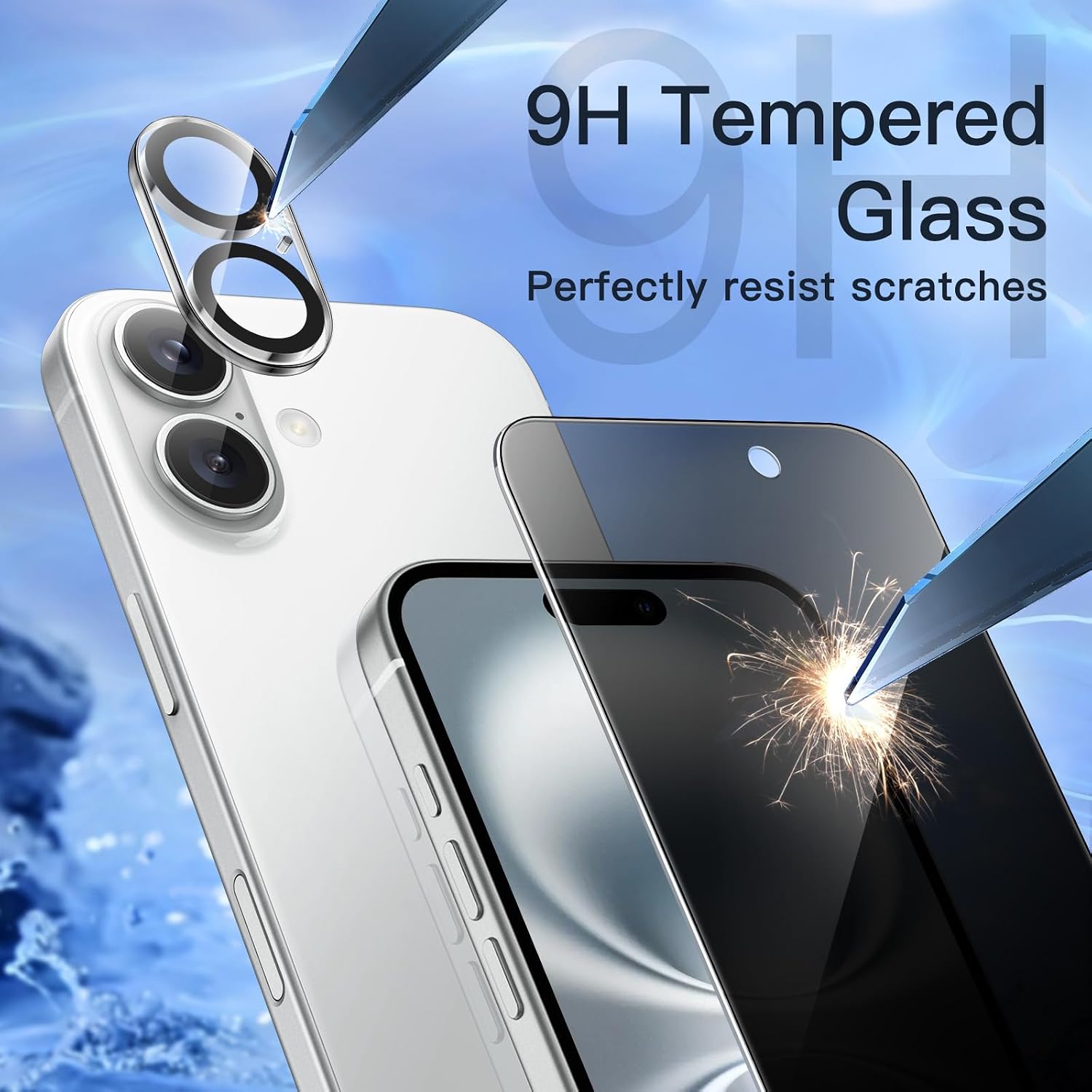 JETech Película de Vidro Temperado de Privacidade para iPhone 16 6,1 Polegadas com Protetor de Lente de Câmera, Protetor de Tela Anti-Espião, Ferramenta de Fácil de Instalar, 2 Pacotes Cada
