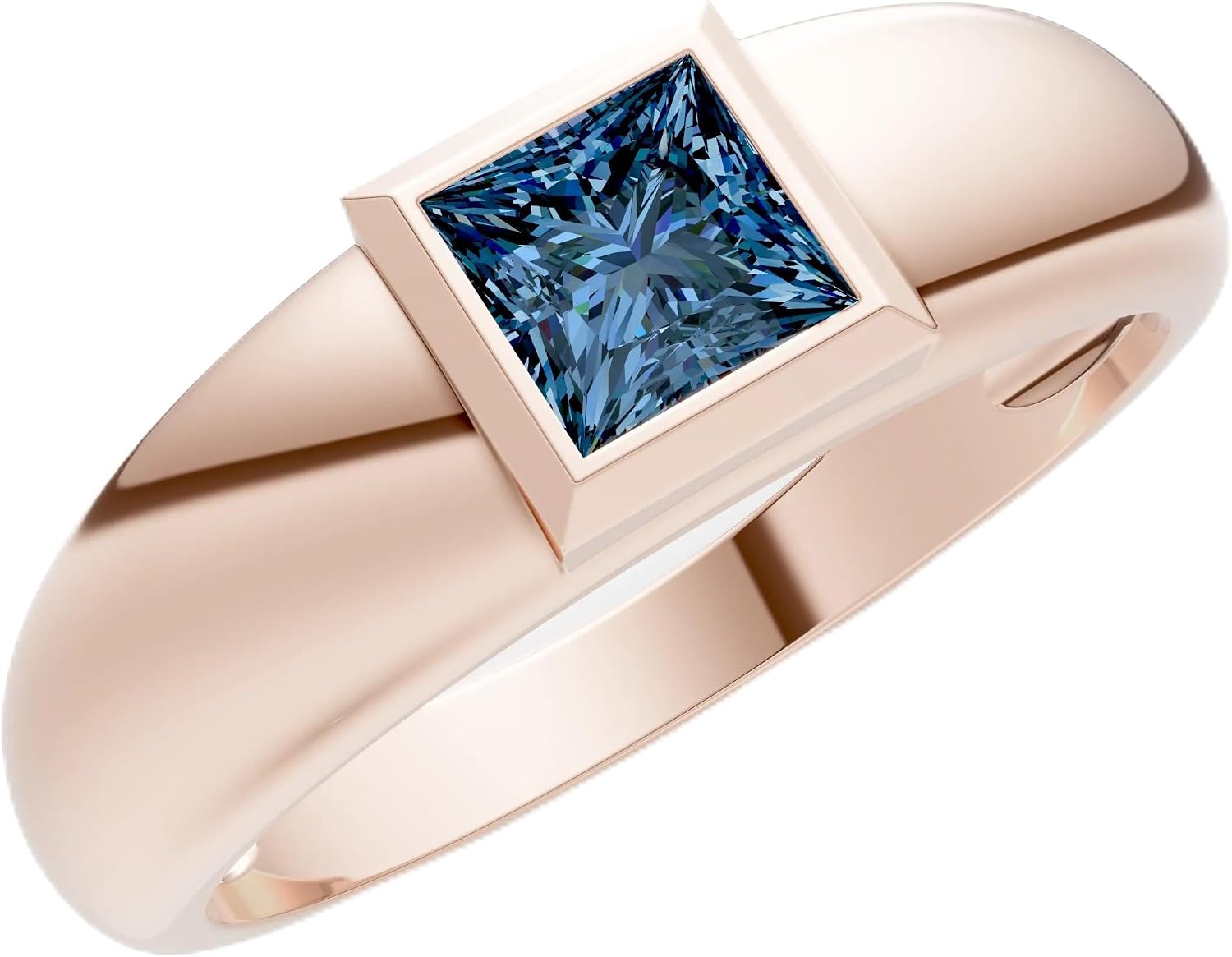 PEORA Princess Cut Cut Alexandrite Dome Band Available in Solid 10K, 14K or 18K Ring – White, Yellow or Rose Gold