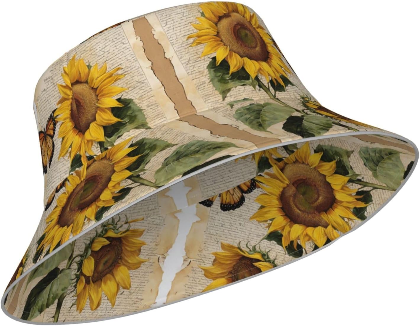(Retro Sunflower) Reflective Reversible Bucket Hat Foldable Breathable Stylish Two-Way Wear for Outdoor Travel Daily Activities Black