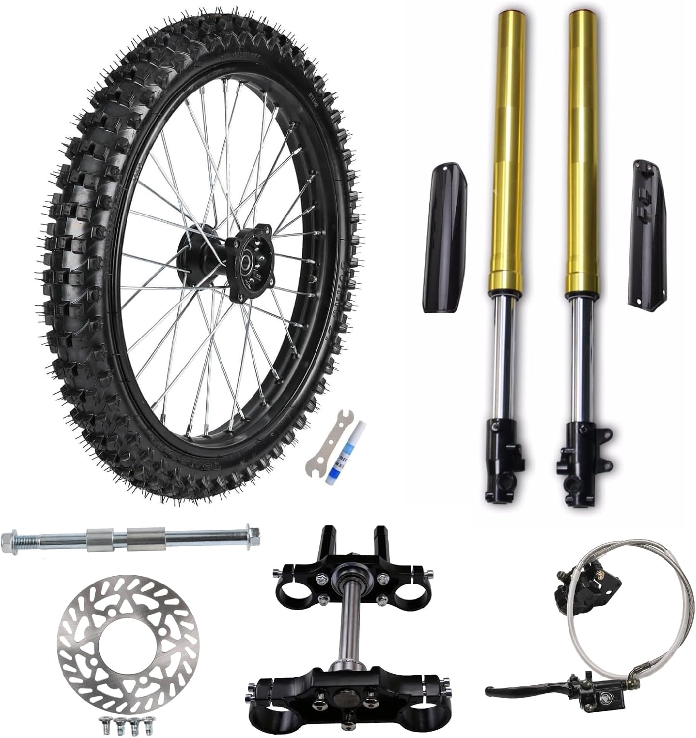 Front Forks Kit with 70/100-19 Wheel, Hydraulic Brake & Triple Shock for 110cc-150cc Dirt Bikes, TTR125, XR100