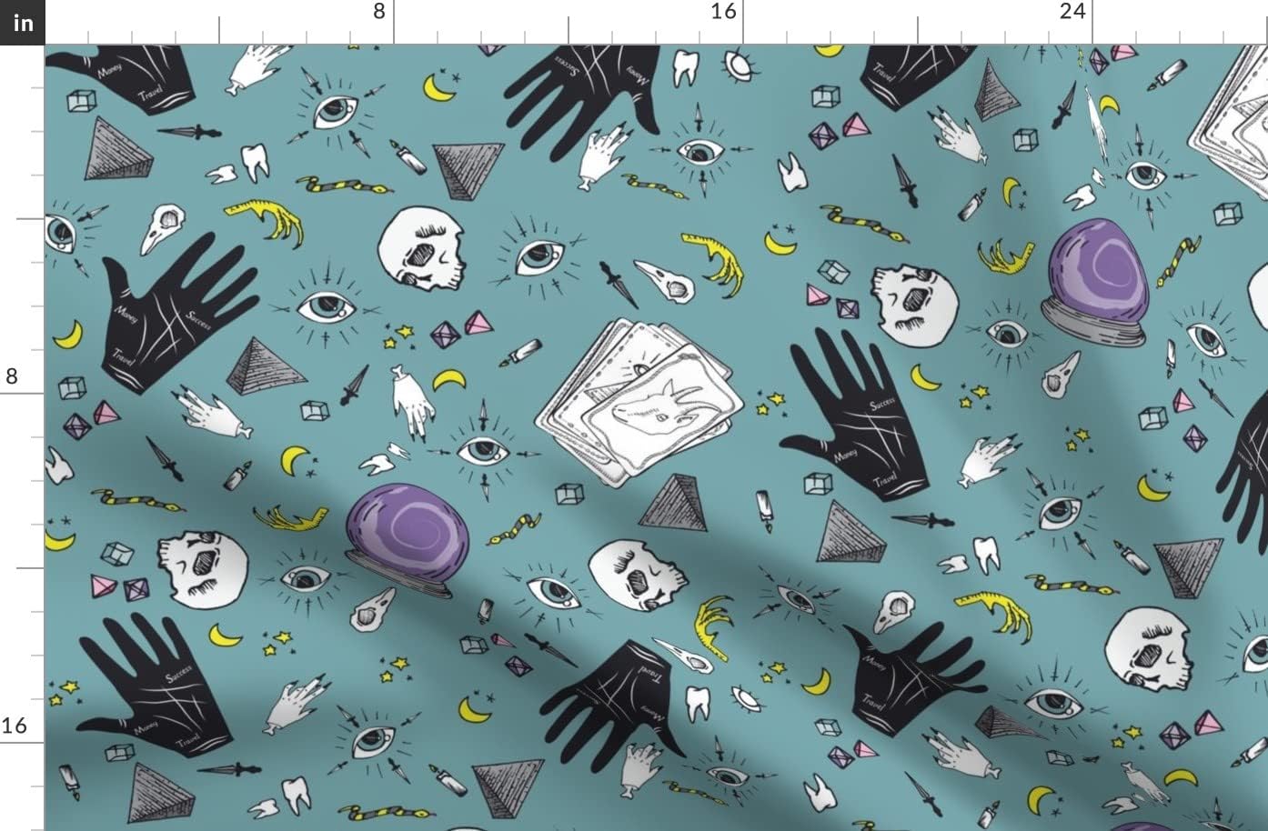 Spoonflower Fabric - Spells Blue Fun Scary Spooky Witch Halloween Kids Witchcraft Printed on Organic Cotton Sateen Fabric by The Yard - Sewing Quilting Apparel Home Decor