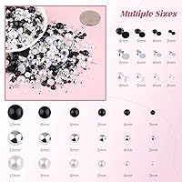 Vista 3 de 80g de perlas planas y diamantes de imitación para manualidades, negro y blanco de tamaño mixto 3-10mm, diamantes de imitación de resina y medias