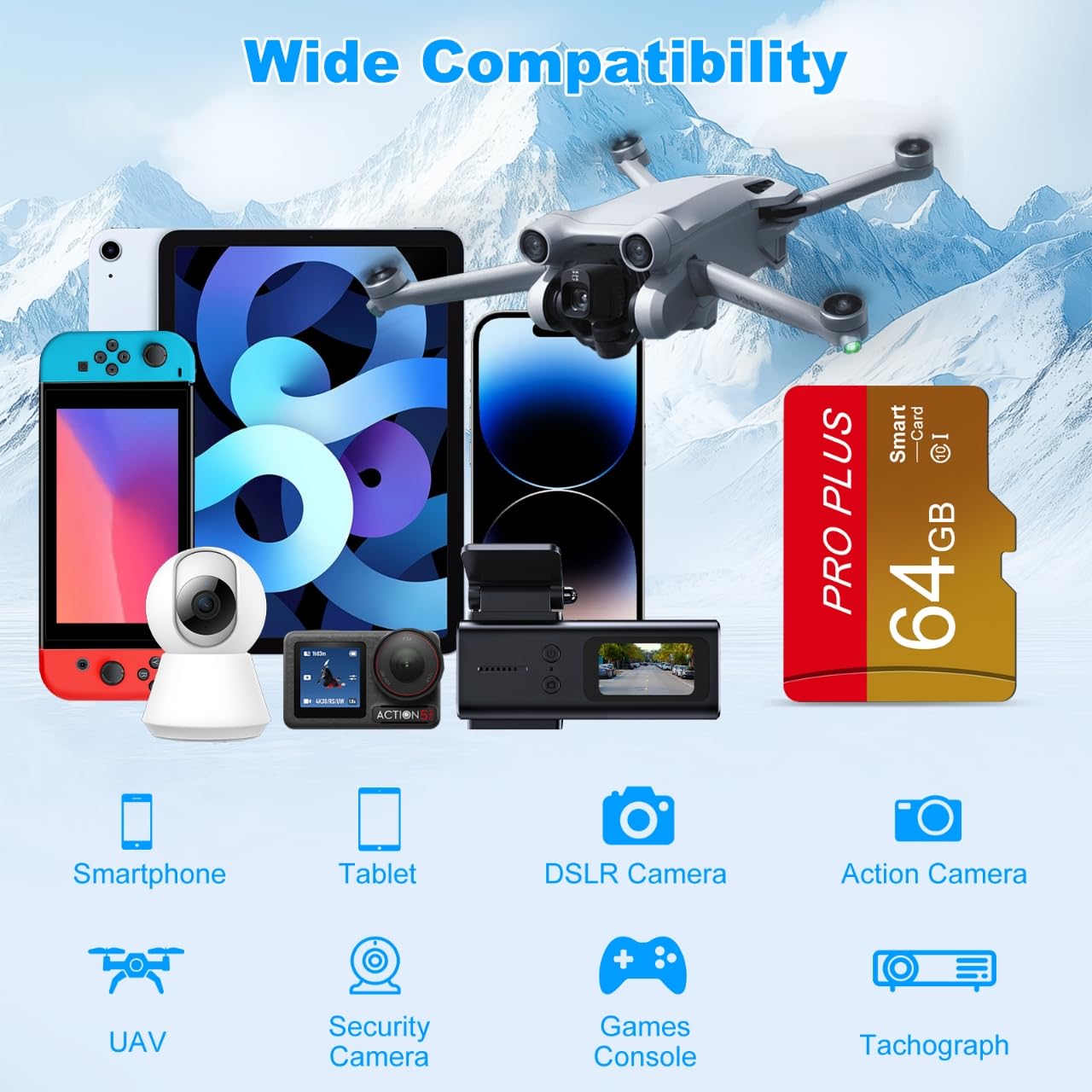 Micro SD 64 GB, 3 Pack Scheda SD 64 GB Memoria Card con Adattatore UHS-I C10 TF Microsd 64GB Memory Card per Smartphone, Tablet, Videocamera, Switch, Fotocamera, Registratore Di Guida