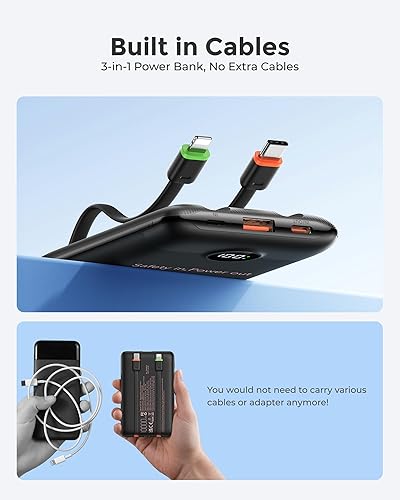 Miniatura 7 de VEEKTOMX Cargador portátil Cables incorporados 10000mAh Negro + 10000mAh Power Bank Cables incorporados Negro