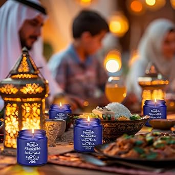 Tujoe 10 Pcs Ramadan Mubarak Scented Candles Ramadan Gifts 3.5 oz Eid Candles for Home Decor Islamic Muslim Glass Jar Party Favors Gifts for Women Family Eid Celebration Decorations(Blue)