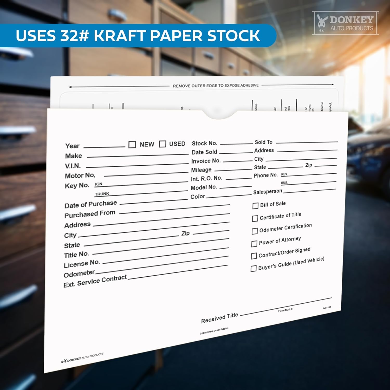 Printed Vehicle Deal Envelopes 9x12 Deal Jackets (100 shrink wrapped) (White)