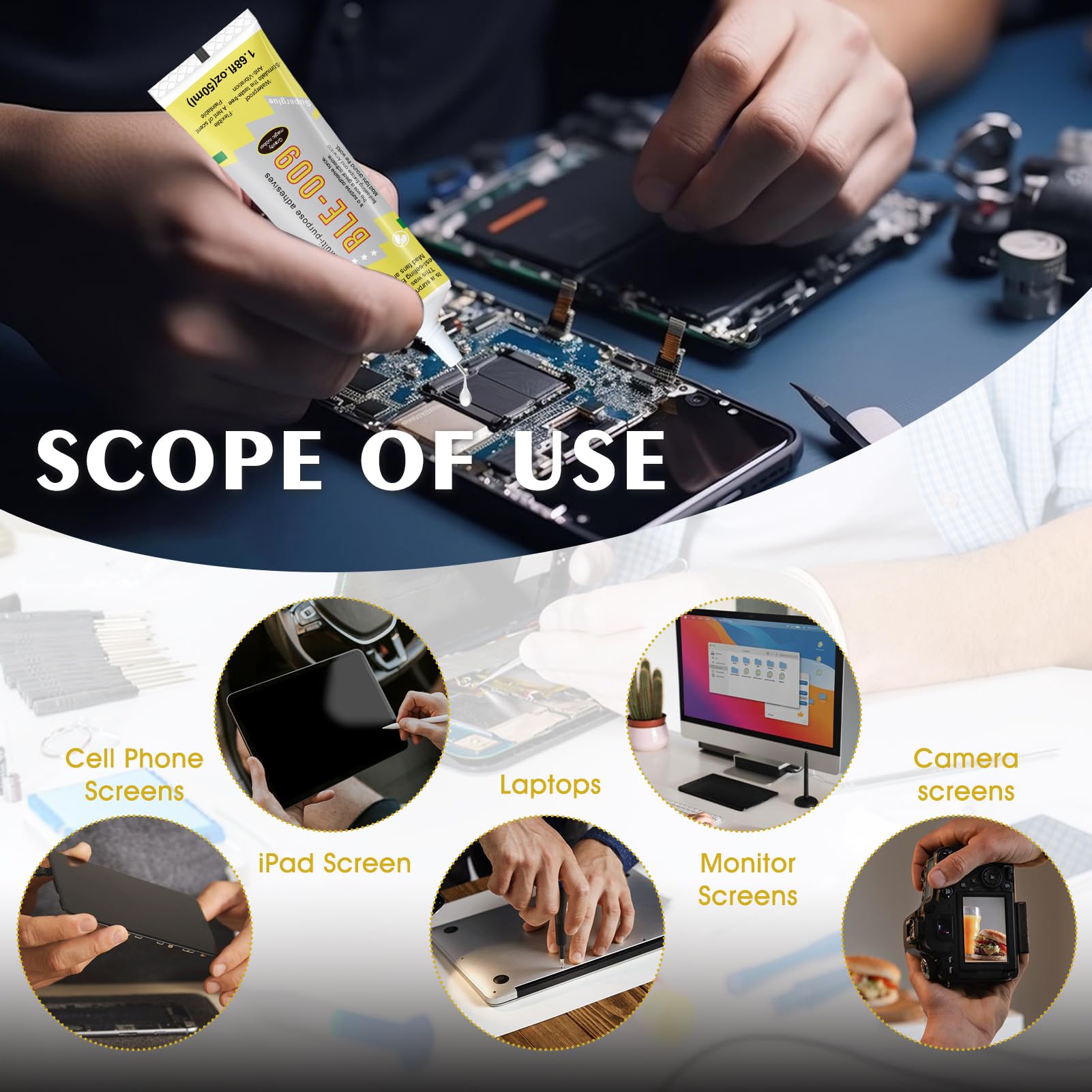 Colle Telephone Colle Pour écran Smartphone - Adhésif étanche, Réparation écran Téléphone - Facile à Utiliser, Invisible Colle E6000