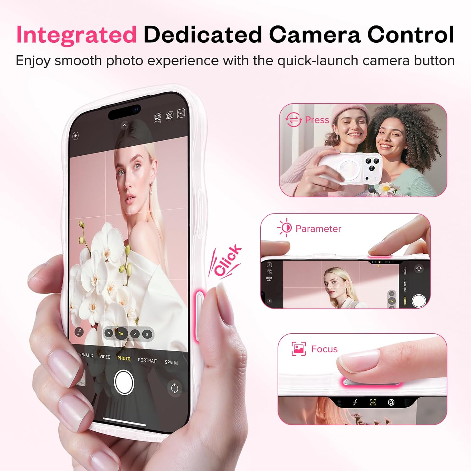 GVIEWIN Magnetic for iPhone 17 Pro Case, [Full Camera Protection] [Compatible with MagSafe] Curly Wavy Frame Gradient Sparkly Glitter Women Girls Phone Cover for 17 Pro 6.3", Iridescent - Image 4