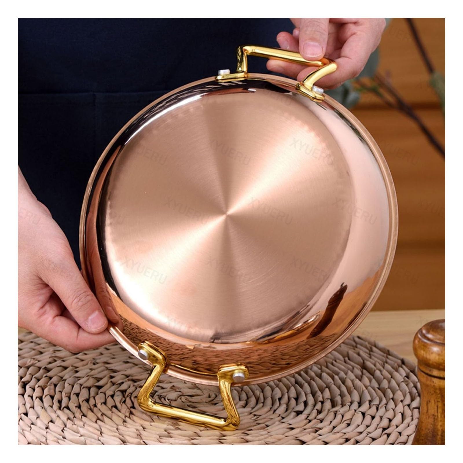 Paellera – Olla martillada de acero inoxidable con asas dobles, parte inferior plana para una distribución uniforme del calor, ideal para saltear, sopas y pastas