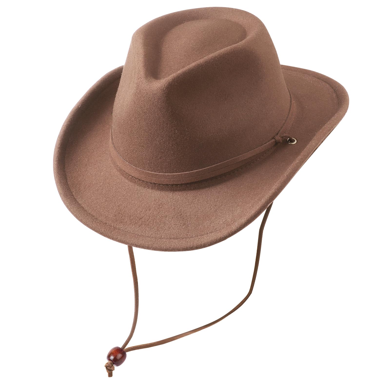 DRESHOW Cowboy Cowgirl Hat for Boys Girls Classic Western Felt Fedora Belt Buckle Retro Panama Hats with Wind Lanyard Unisex Rolled up Caps for Kids 4-12 Years