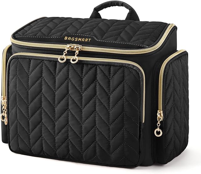 BAGSMART Sac de toilette de voyage, Grand sac de voyage large ouvert pour les articles de toilette, Maquillage Cosmétique Sac de voyage avec poignée-Noir