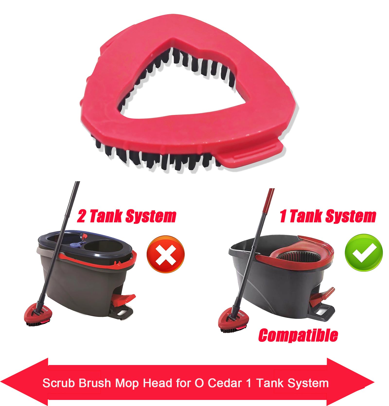 Scrub Brush Mop Head Replacement for O Cedar EasyWring 1 Tank System Spin Mop Replace Head Base Fit Shower Floor Scrubber, Hard Bristle Cleaning Brush for Bathroom Kitchen Tile -2Pack