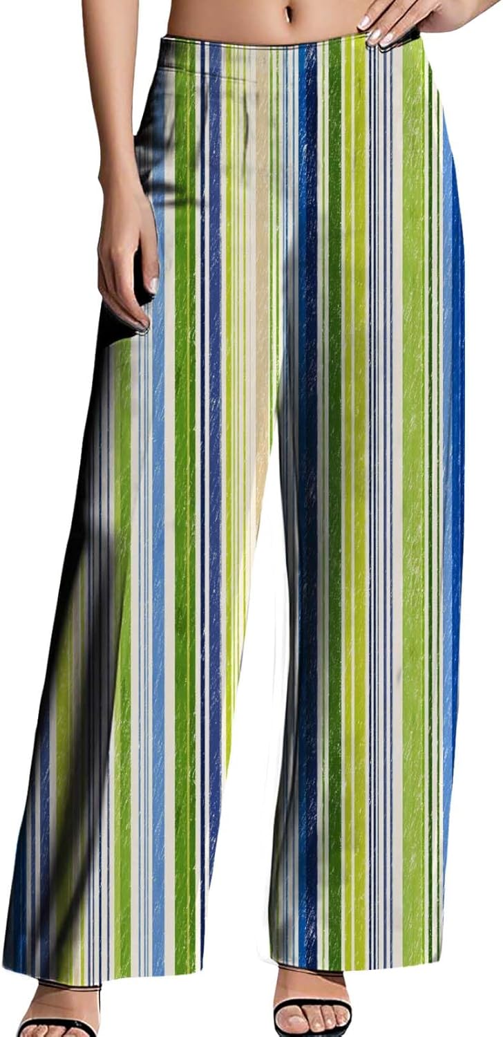 Womens Wide Leg Pants Pattern Print Lounge Trousers Casual Loose High Waisted Comfy...