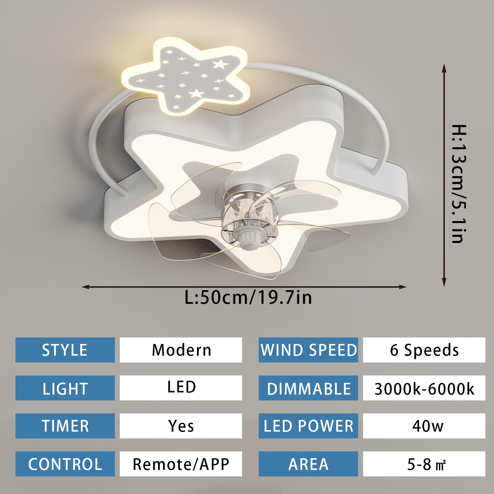 LED Ventilatore Da Soffitto Con Luce Bambini E Telecomando Silenzioso Plafoniera Con Ventilatore Dimmerabile Smart 6 Velocità Lampadario Ventilatore Da Soffitto Moderne Camera Da Letto